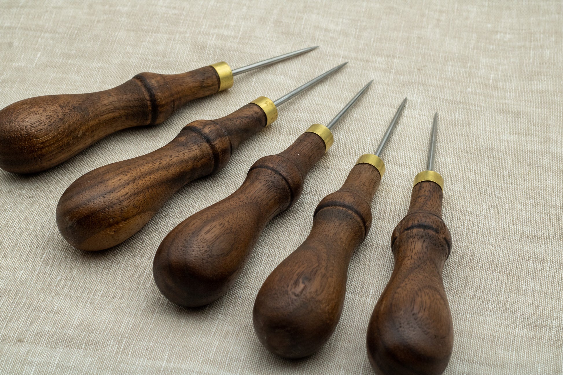 Image from the walnut handles of the stabbing awl.